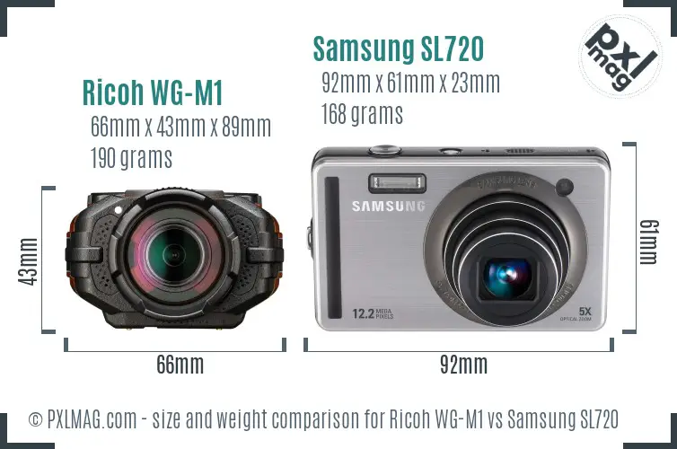 Ricoh WG-M1 vs Samsung SL720 size comparison