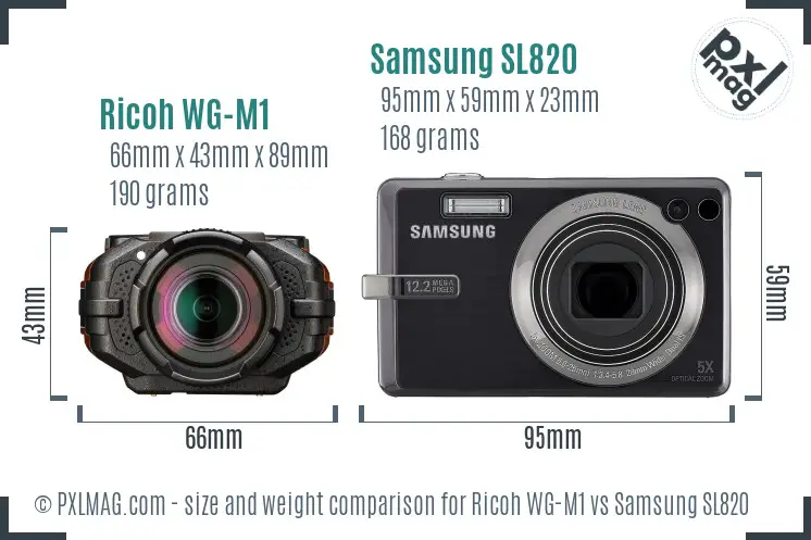Ricoh WG-M1 vs Samsung SL820 size comparison