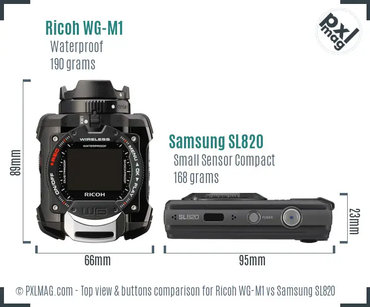 Ricoh WG-M1 vs Samsung SL820 top view buttons comparison