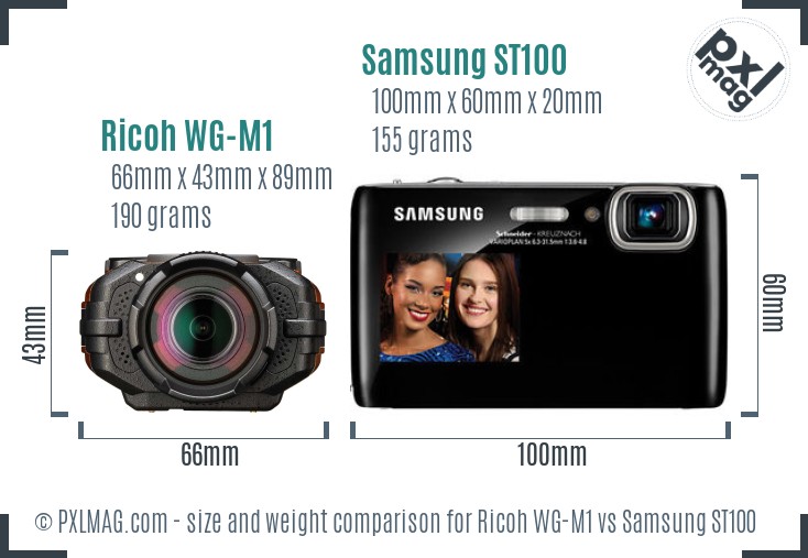 Ricoh WG-M1 vs Samsung ST100 size comparison