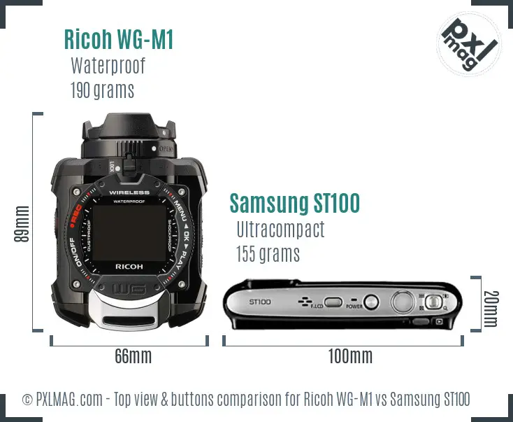 Ricoh WG-M1 vs Samsung ST100 top view buttons comparison