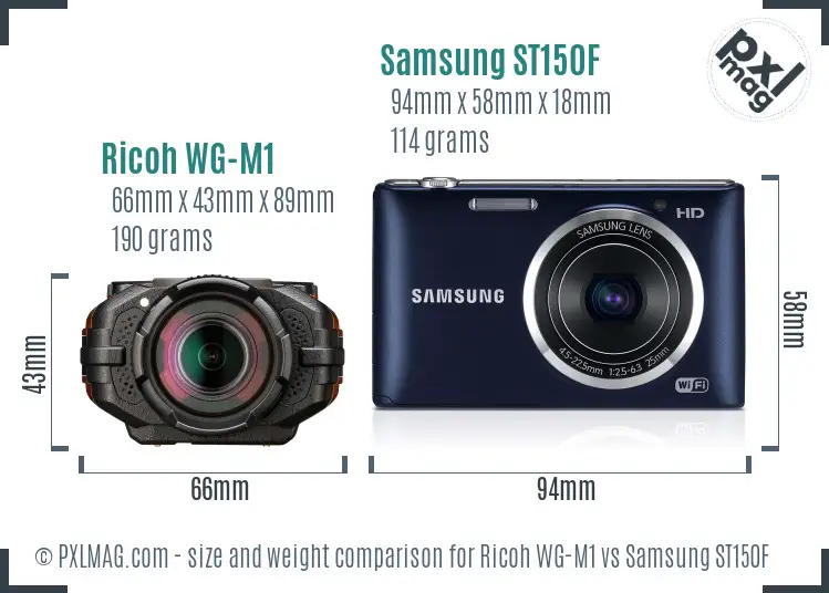Ricoh WG-M1 vs Samsung ST150F size comparison