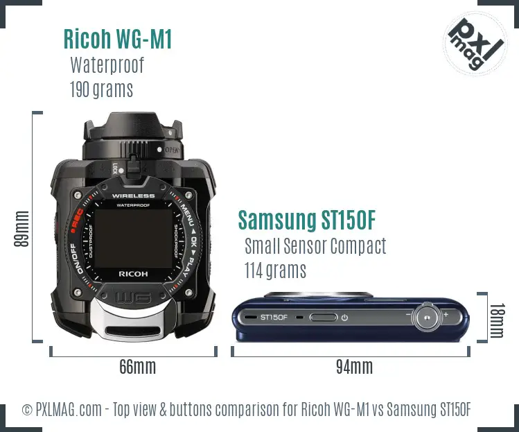 Ricoh WG-M1 vs Samsung ST150F top view buttons comparison
