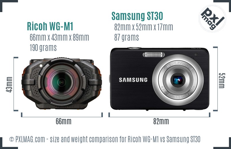 Ricoh WG-M1 vs Samsung ST30 size comparison