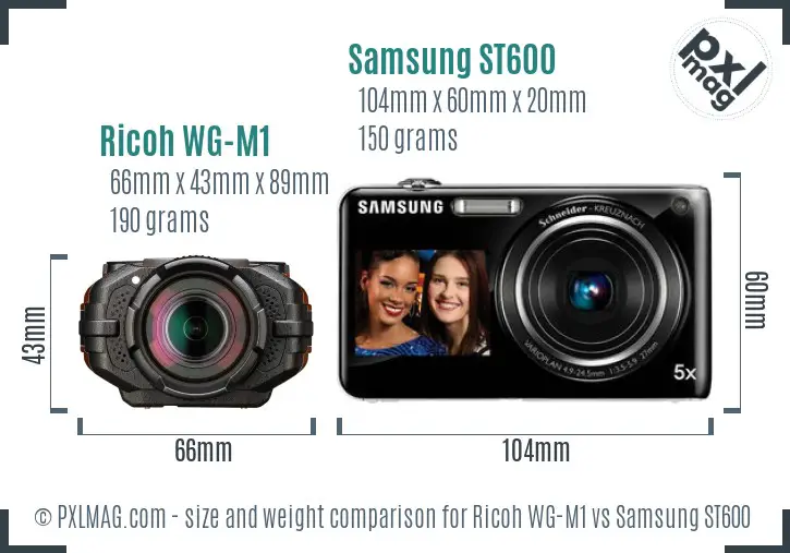 Ricoh WG-M1 vs Samsung ST600 size comparison