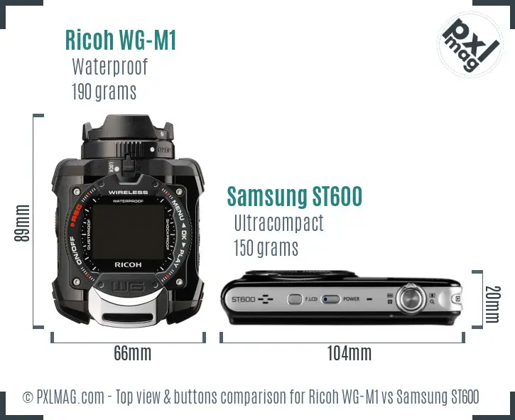 Ricoh WG-M1 vs Samsung ST600 top view buttons comparison