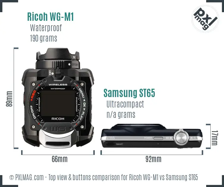 Ricoh WG-M1 vs Samsung ST65 top view buttons comparison