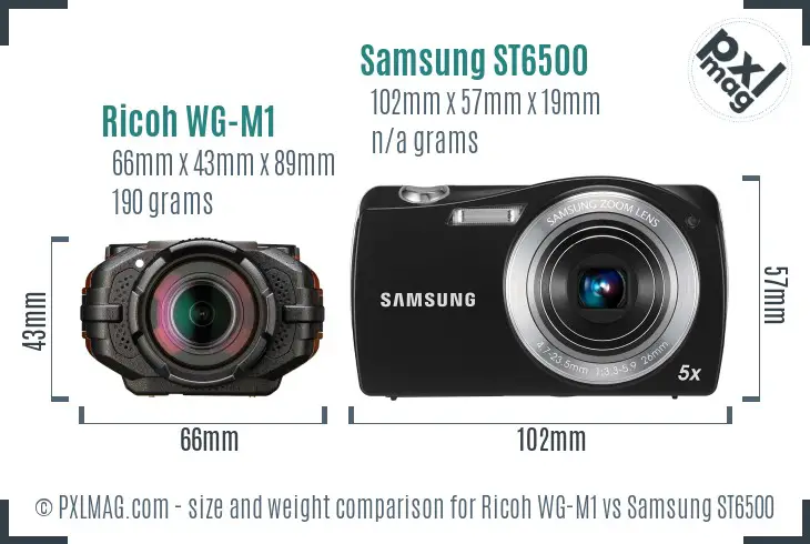 Ricoh WG-M1 vs Samsung ST6500 size comparison