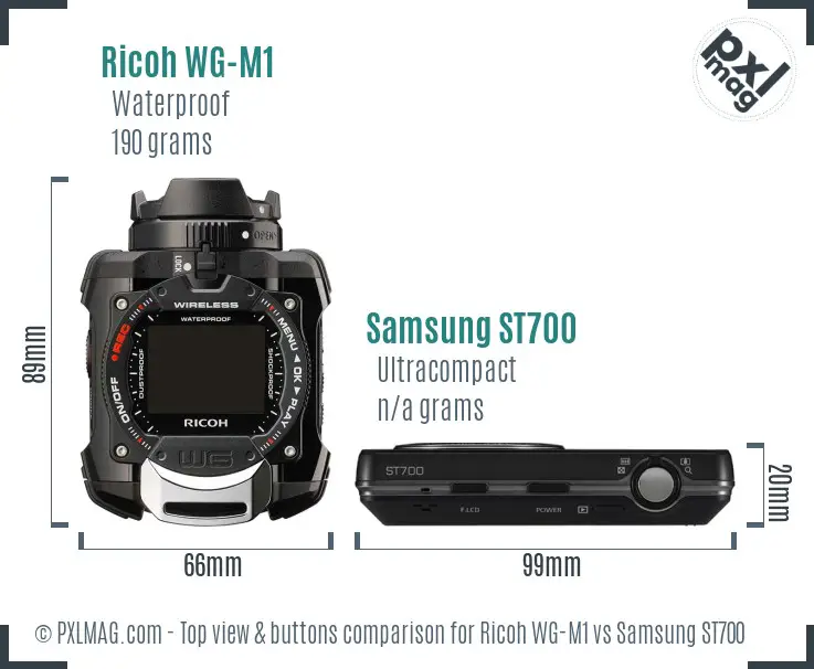 Ricoh WG-M1 vs Samsung ST700 top view buttons comparison