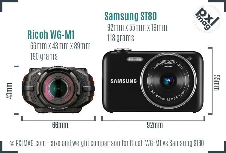 Ricoh WG-M1 vs Samsung ST80 size comparison