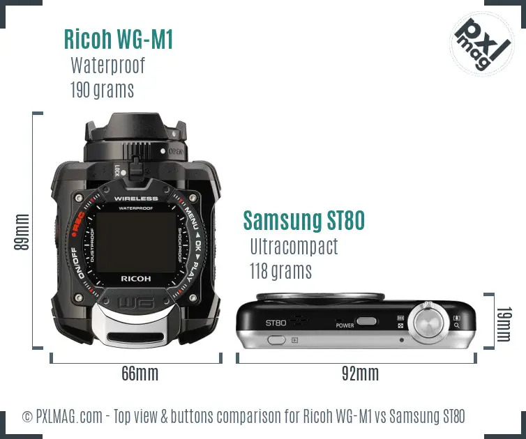 Ricoh WG-M1 vs Samsung ST80 top view buttons comparison