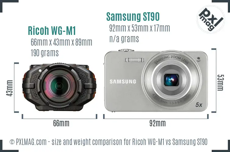 Ricoh WG-M1 vs Samsung ST90 size comparison