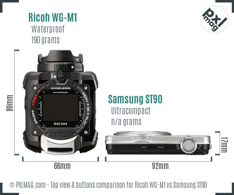 Ricoh WG-M1 vs Samsung ST90 top view buttons comparison