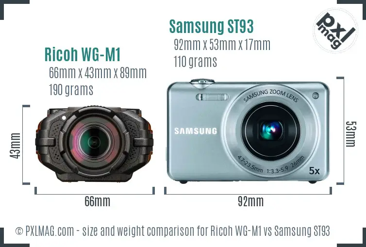 Ricoh WG-M1 vs Samsung ST93 size comparison