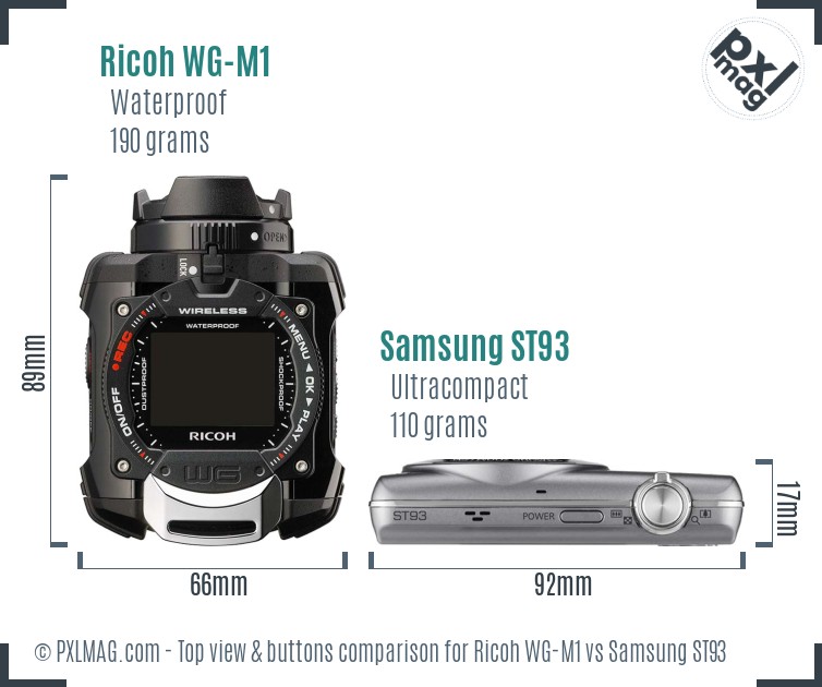 Ricoh WG-M1 vs Samsung ST93 top view buttons comparison