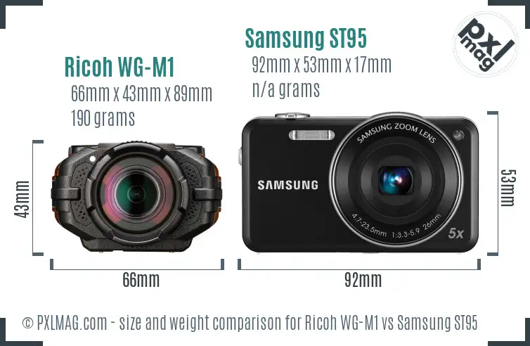 Ricoh WG-M1 vs Samsung ST95 size comparison