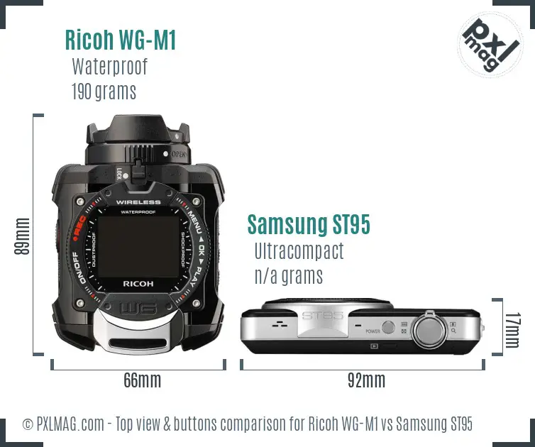 Ricoh WG-M1 vs Samsung ST95 top view buttons comparison