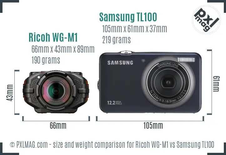 Ricoh WG-M1 vs Samsung TL100 size comparison