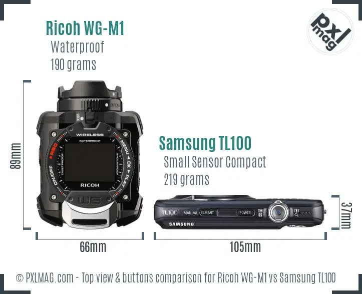 Ricoh WG-M1 vs Samsung TL100 top view buttons comparison