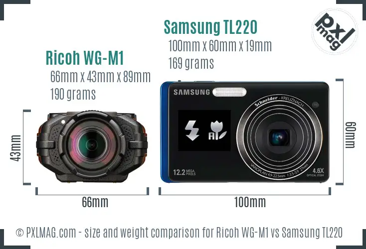 Ricoh WG-M1 vs Samsung TL220 size comparison