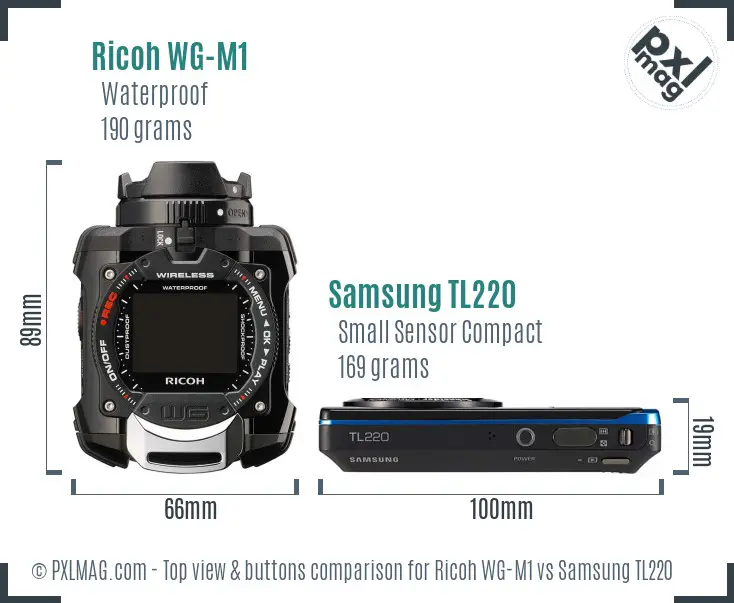Ricoh WG-M1 vs Samsung TL220 top view buttons comparison