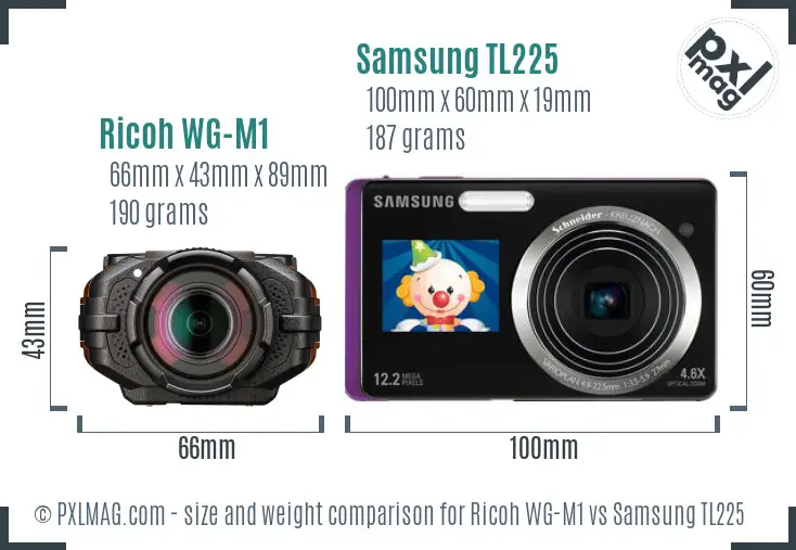 Ricoh WG-M1 vs Samsung TL225 size comparison