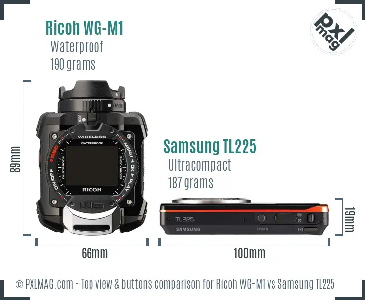 Ricoh WG-M1 vs Samsung TL225 top view buttons comparison