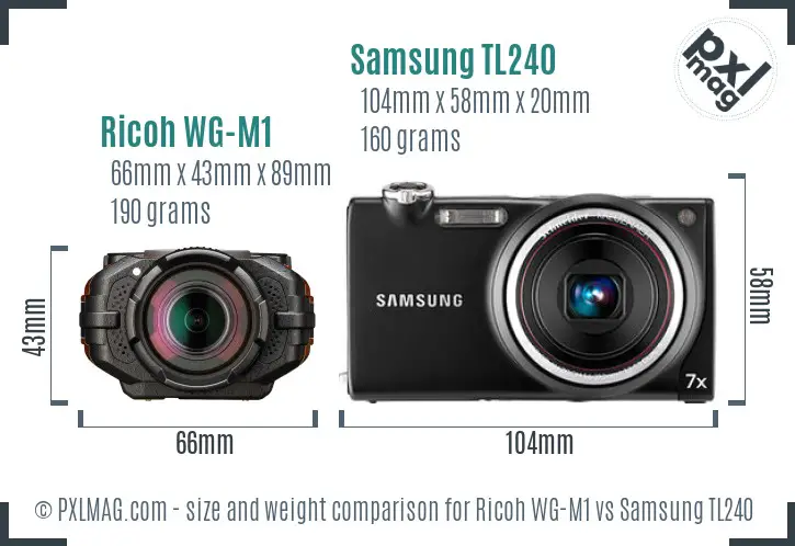 Ricoh WG-M1 vs Samsung TL240 size comparison