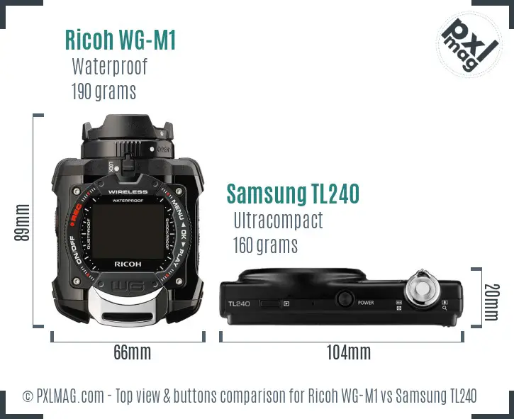 Ricoh WG-M1 vs Samsung TL240 top view buttons comparison