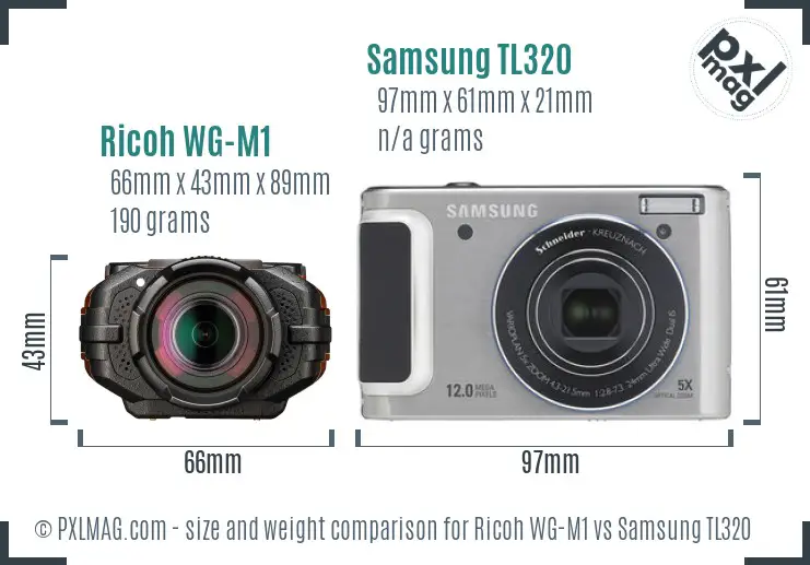 Ricoh WG-M1 vs Samsung TL320 size comparison Ricoh WG-M1 vs Samsung TL320 size comparison