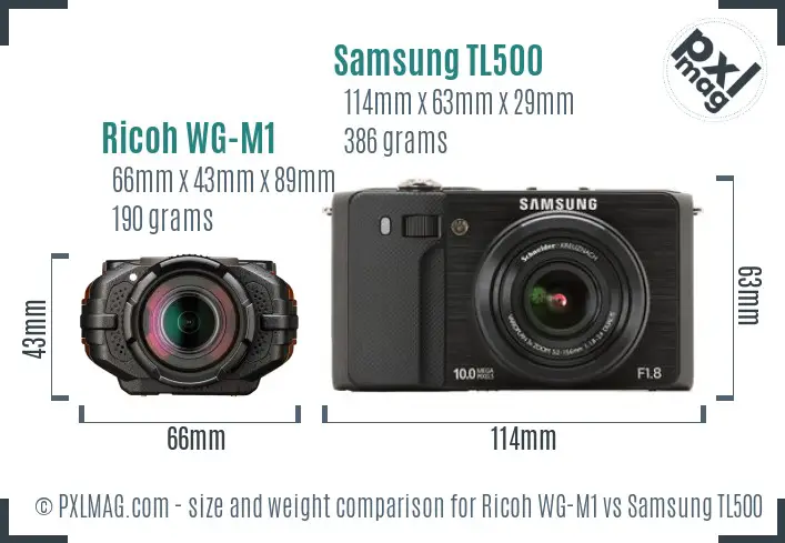 Ricoh WG-M1 vs Samsung TL500 size comparison
