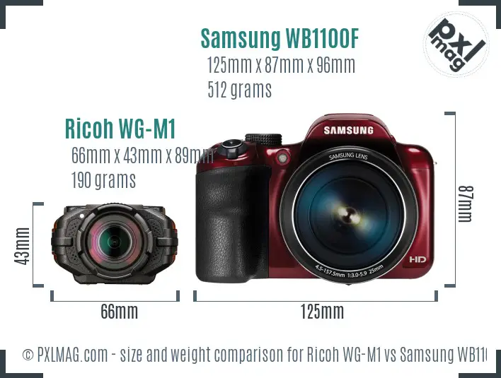 Ricoh WG-M1 vs Samsung WB1100F size comparison