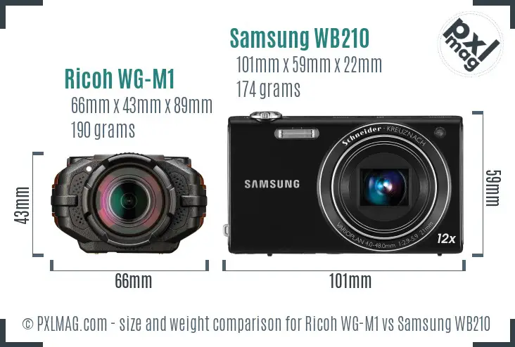 Ricoh WG-M1 vs Samsung WB210 size comparison