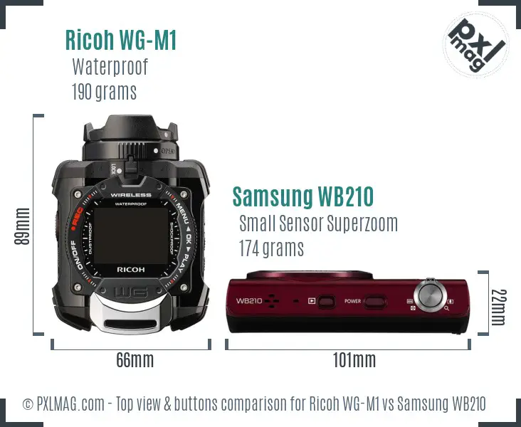 Ricoh WG-M1 vs Samsung WB210 top view buttons comparison