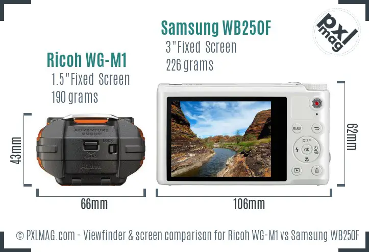 Ricoh WG-M1 vs Samsung WB250F Screen and Viewfinder comparison