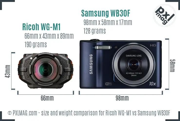 Ricoh WG-M1 vs Samsung WB30F size comparison