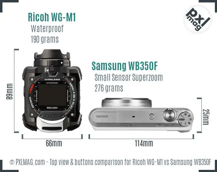 Ricoh WG-M1 vs Samsung WB350F top view buttons comparison