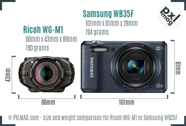 Ricoh WG-M1 vs Samsung WB35F size comparison Ricoh WG-M1 vs Samsung WB35F size comparison