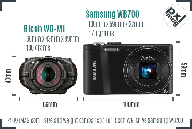 Ricoh WG-M1 vs Samsung WB700 size comparison