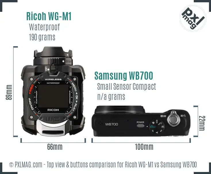 Ricoh WG-M1 vs Samsung WB700 top view buttons comparison