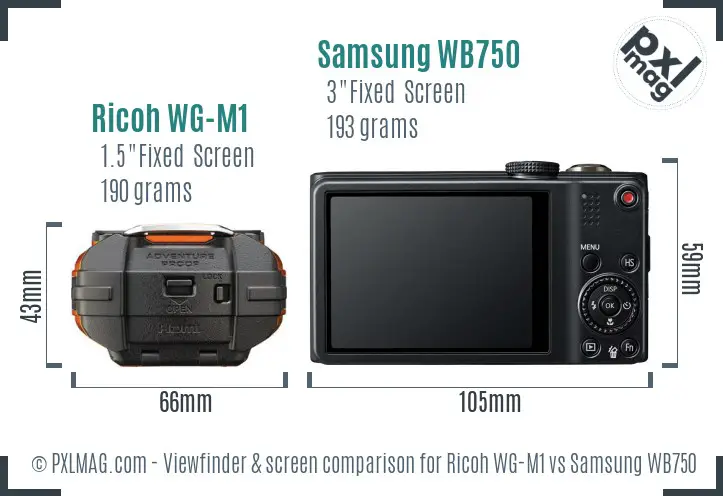 Ricoh WG-M1 vs Samsung WB750 Screen and Viewfinder comparison