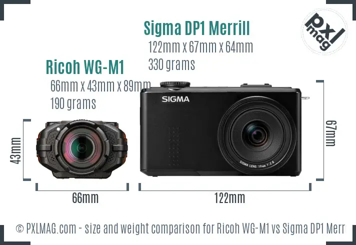 Ricoh WG-M1 vs Sigma DP1 Merrill size comparison