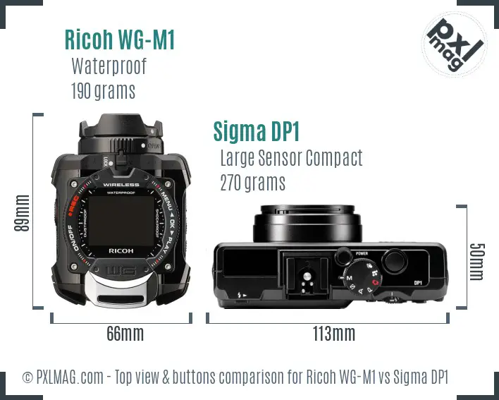 Ricoh WG-M1 vs Sigma DP1 top view buttons comparison