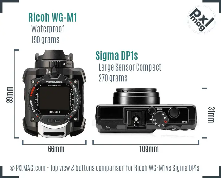 Ricoh WG-M1 vs Sigma DP1s top view buttons comparison