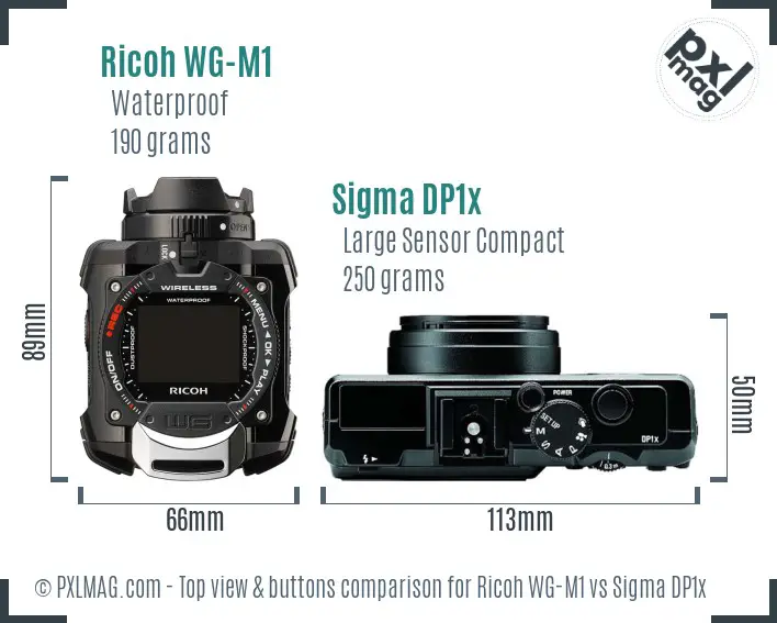 Ricoh WG-M1 vs Sigma DP1x top view buttons comparison