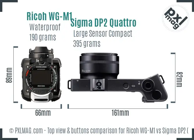 Ricoh WG-M1 vs Sigma DP2 Quattro top view buttons comparison