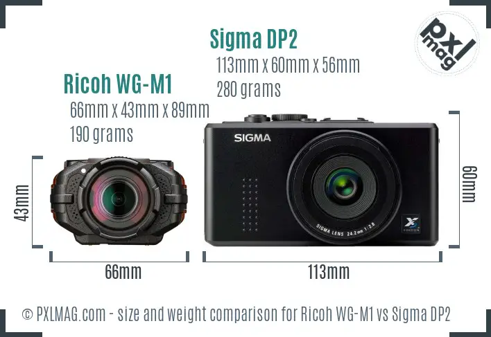 Ricoh WG-M1 vs Sigma DP2 size comparison