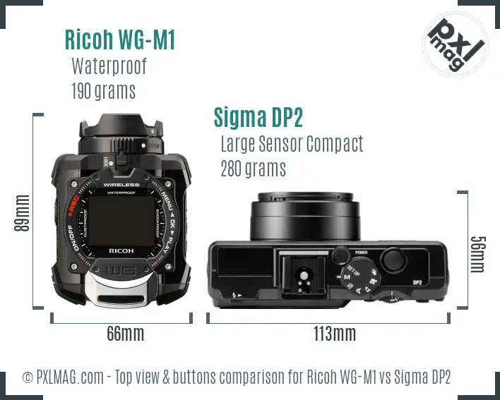 Ricoh WG-M1 vs Sigma DP2 top view buttons comparison