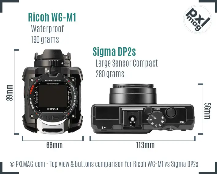 Ricoh WG-M1 vs Sigma DP2s top view buttons comparison