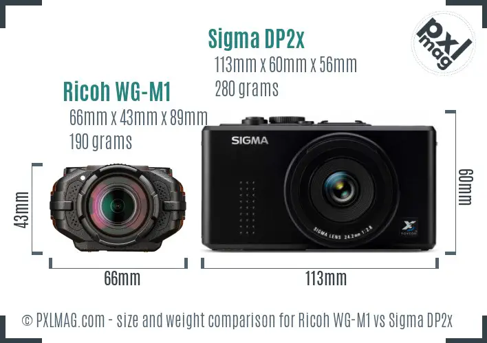 Ricoh WG-M1 vs Sigma DP2x size comparison